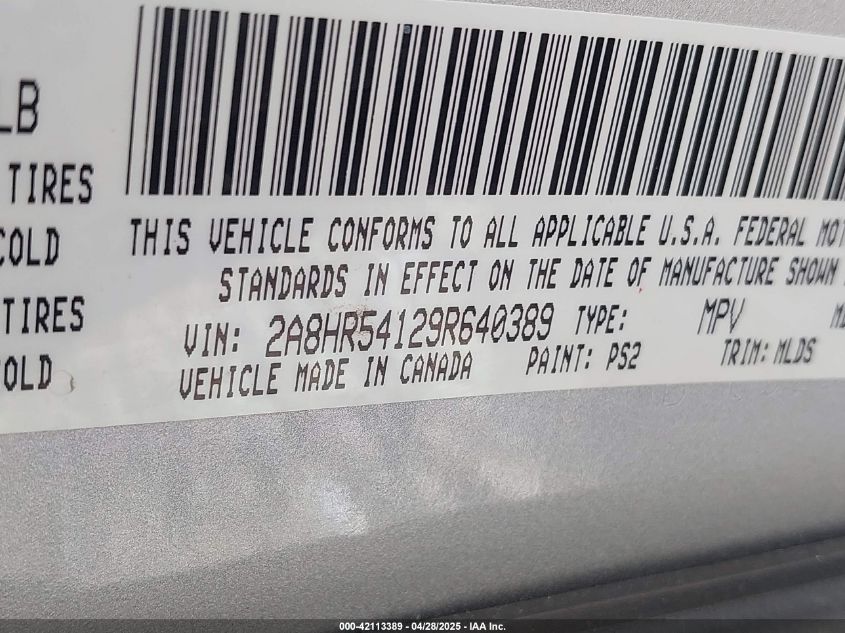 2009 Chrysler Town & Country Touring VIN: 2A8HR54129R640389 Lot: 42113389