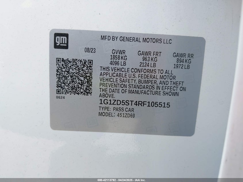 2024 CHEVROLET MALIBU VIN: 1G1ZD5ST4RF105515