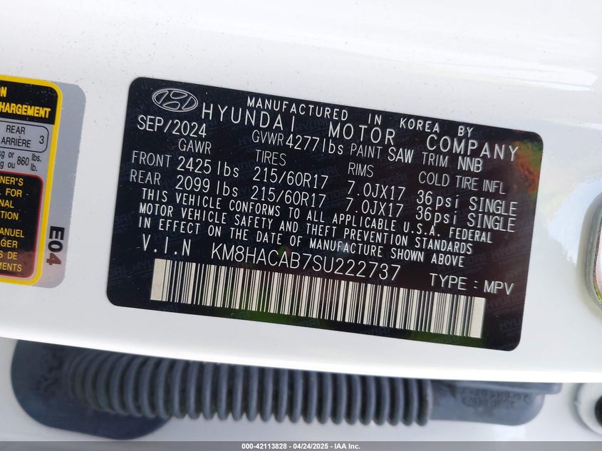 2025 HYUNDAI KONA VIN: KM8HACAB7SU222737