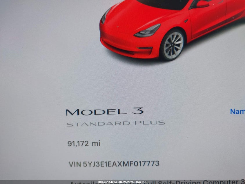 2021 TESLA MODEL 3 STANDARD RANGE PLUS REAR-WHEEL DRIVE - 5YJ3E1EAXMF017773