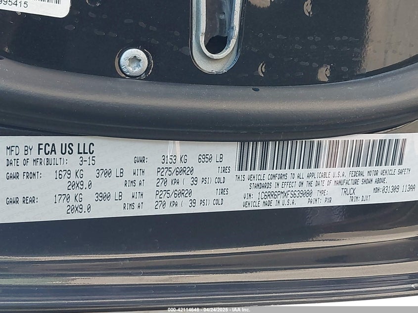 2015 RAM 1500 VIN: 1C6RR6PMXFS639080