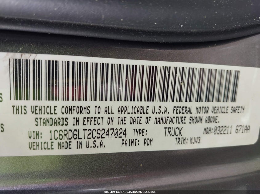 2012 RAM 1500 VIN: 1C6RD6LT2CS247024