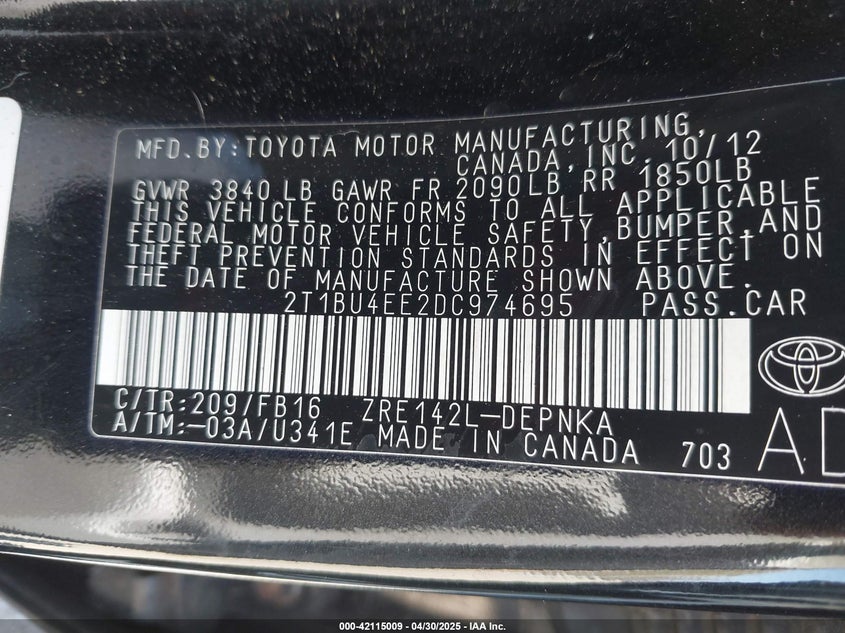 2013 TOYOTA COROLLA LE - 2T1BU4EE2DC974695