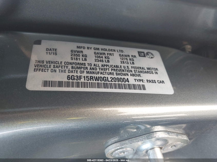 2016 CHEVROLET SS - 6G3F15RW0GL209004