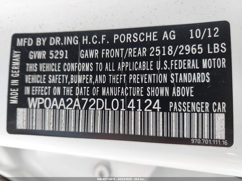 2013 PORSCHE PANAMERA 4 - WP0AA2A72DL014124