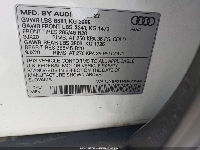 2022 Audi Q7 - WA1LXBF71ND020244