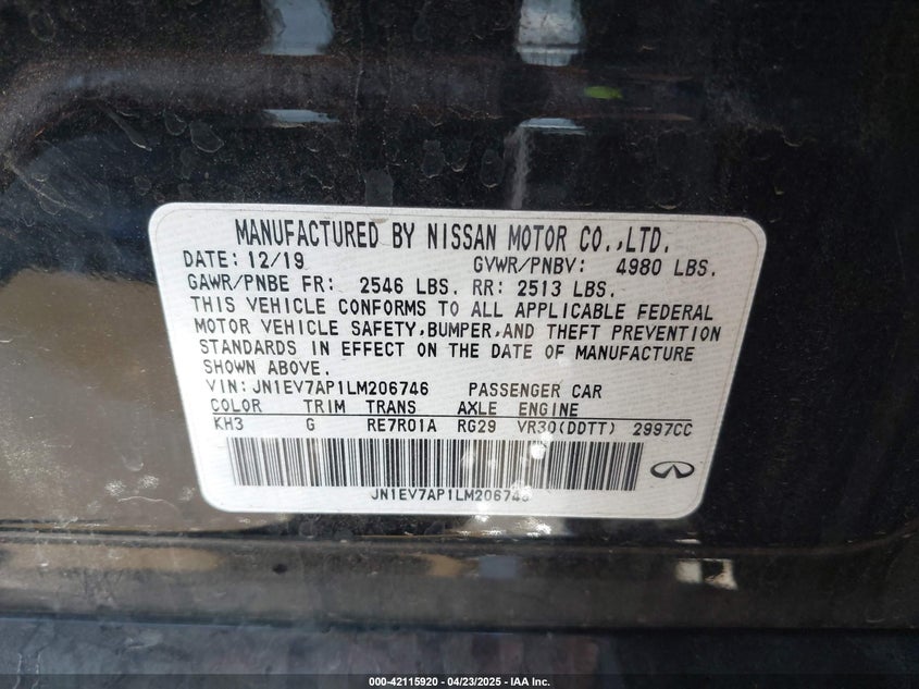 2020 INFINITI Q50 VIN: JN1EV7AP1LM206746