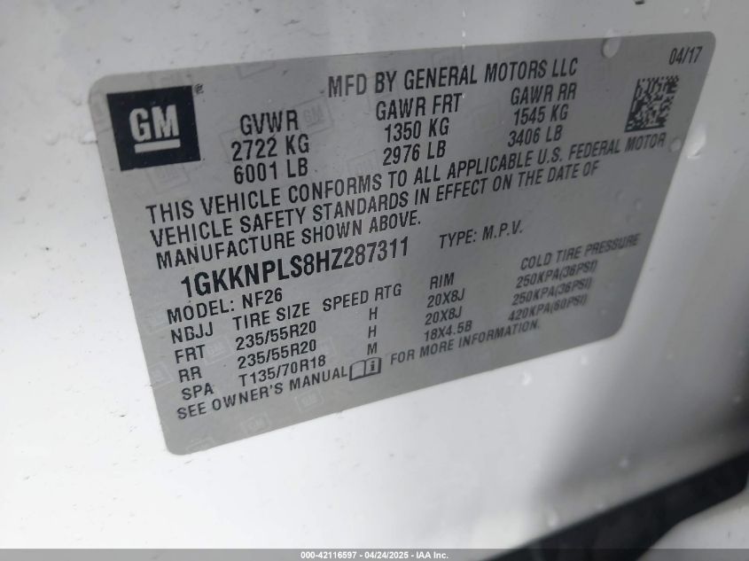 2017 GMC Acadia Denali VIN: 1GKKNPLS8HE228731 Lot: 42116597