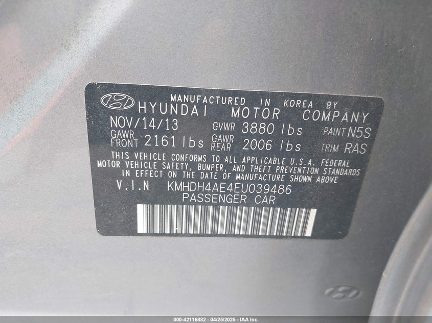 2014 HYUNDAI ELANTRA LIMITED - KMHDH4AE4EU039486