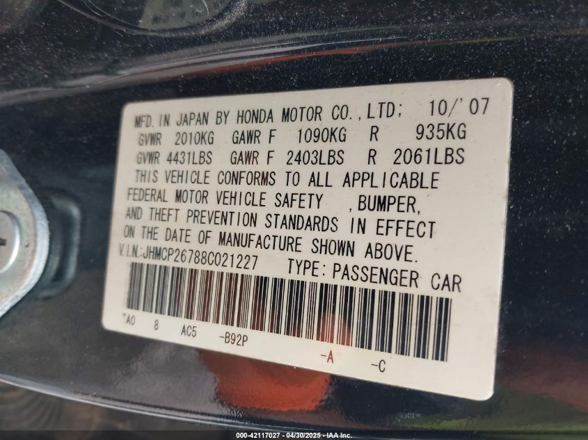 2000 Honda Accord 2.3 Ex VIN: 1HGCG5669YA121683 Lot: 42117027