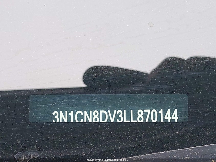 2020 NISSAN VERSA VIN: 3N1CN8DV3LL870144