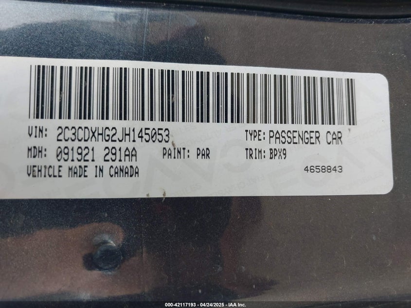 VIN 2C3CDXHG2JH145053 2018 DODGE CHARGER SXT PLUS RWD