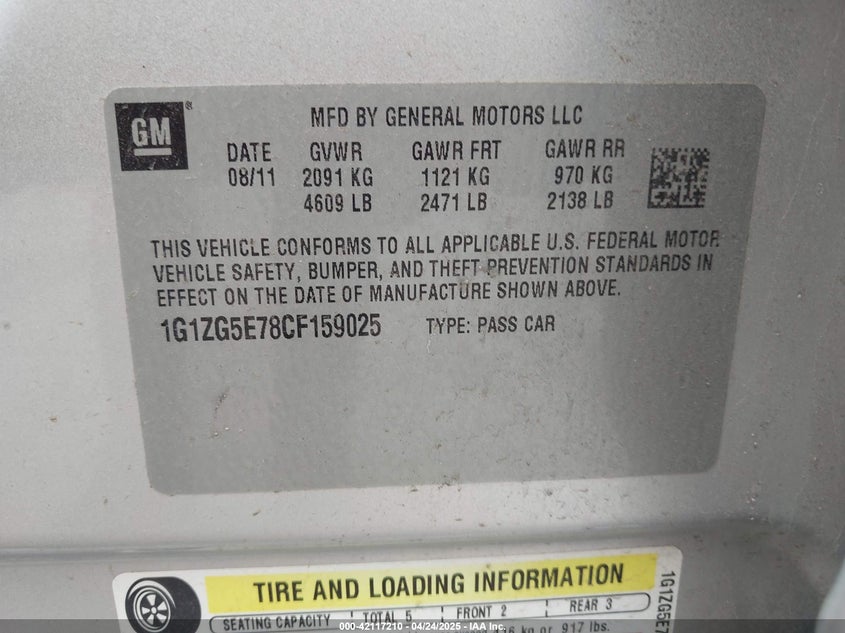 2012 CHEVROLET MALIBU VIN: 1G1ZG5E78CF159025