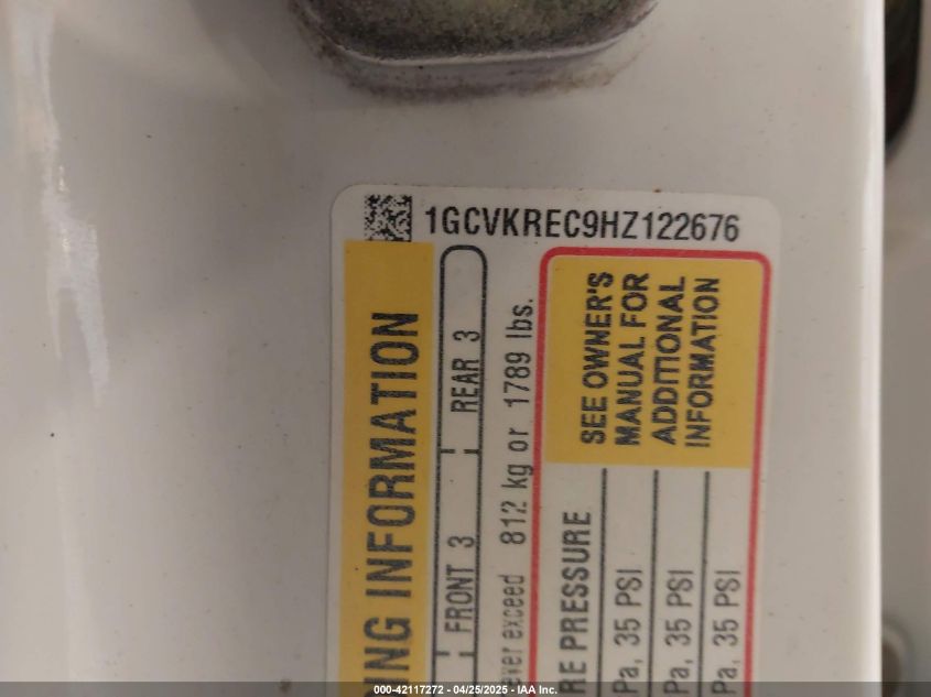 2017 Chevrolet Silverado 1500 2Lt VIN: 1GCVKREC9HZ122676 Lot: 42117272