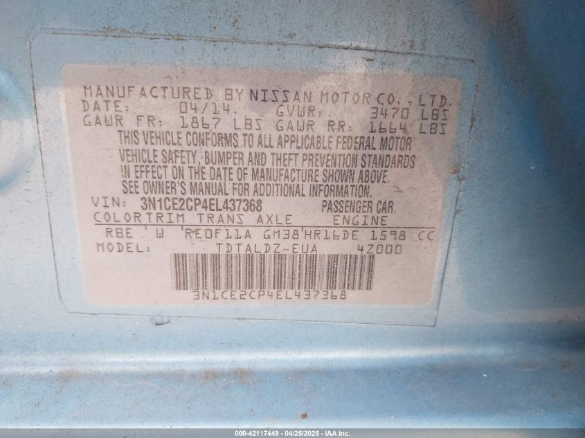 2014 NISSAN VERSA NOTE SV - 3N1CE2CP4EL437368