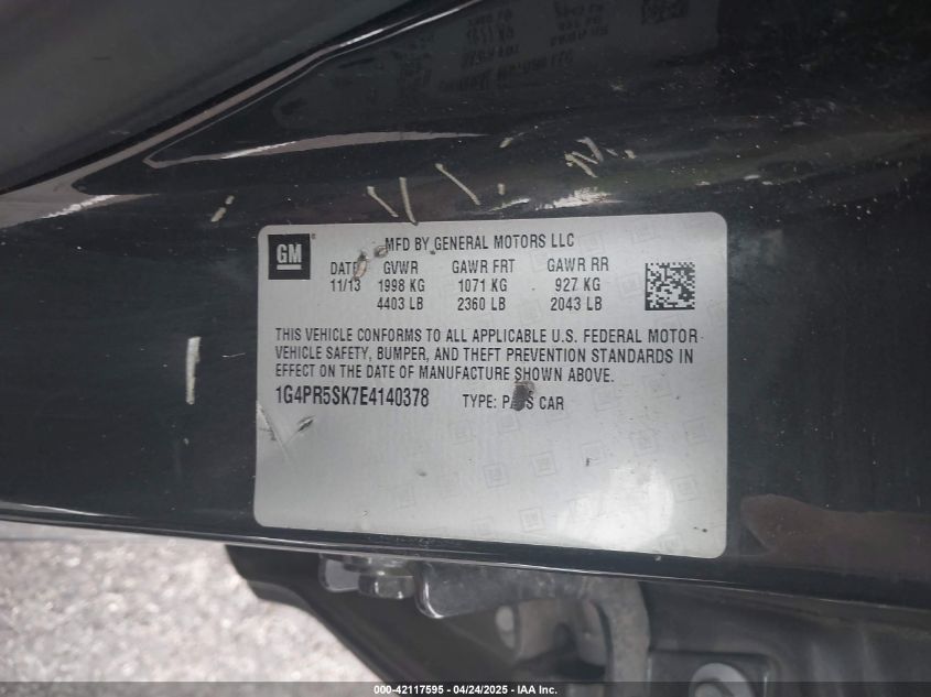 2014 Buick Verano Convenience Group VIN: 1G4PR5SK7E4140378 Lot: 42117595