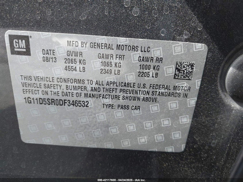 2013 CHEVROLET MALIBU VIN: 1G11D5SR0DF346532