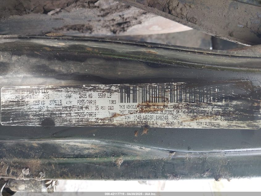 2015 Jeep Wrangler Unlimited Sahara VIN: 1C4BJWEG9FL608248 Lot: 42117719