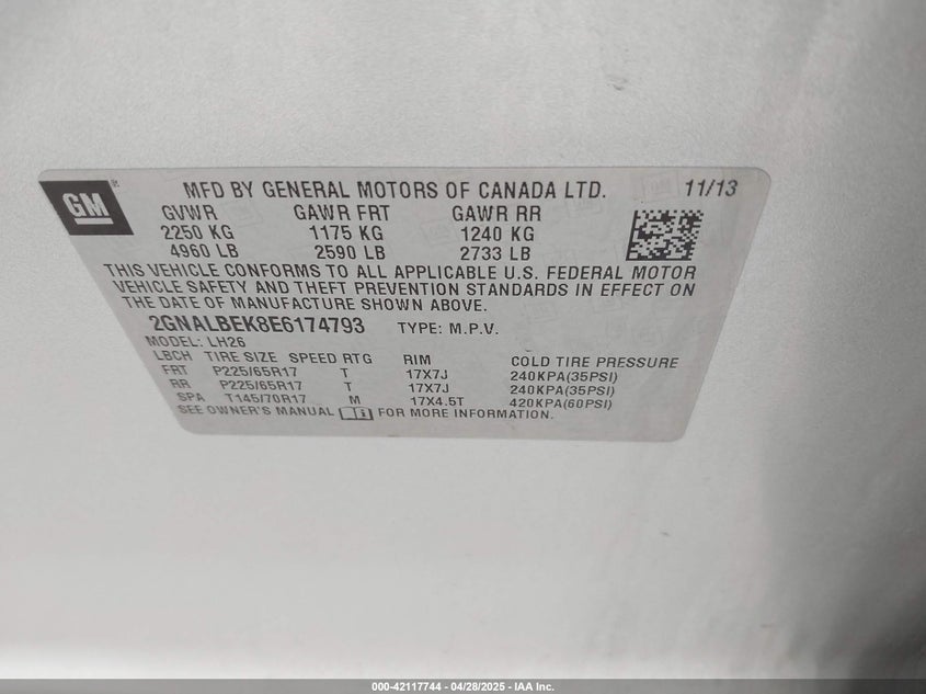 2014 CHEVROLET EQUINOX 1LT - 2GNALBEK8E6174793