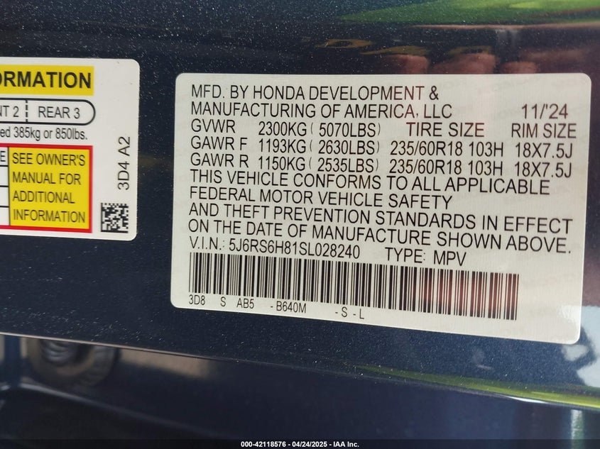 2025 HONDA CR-V HYBRID SPORT-L - 5J6RS6H81SL028240