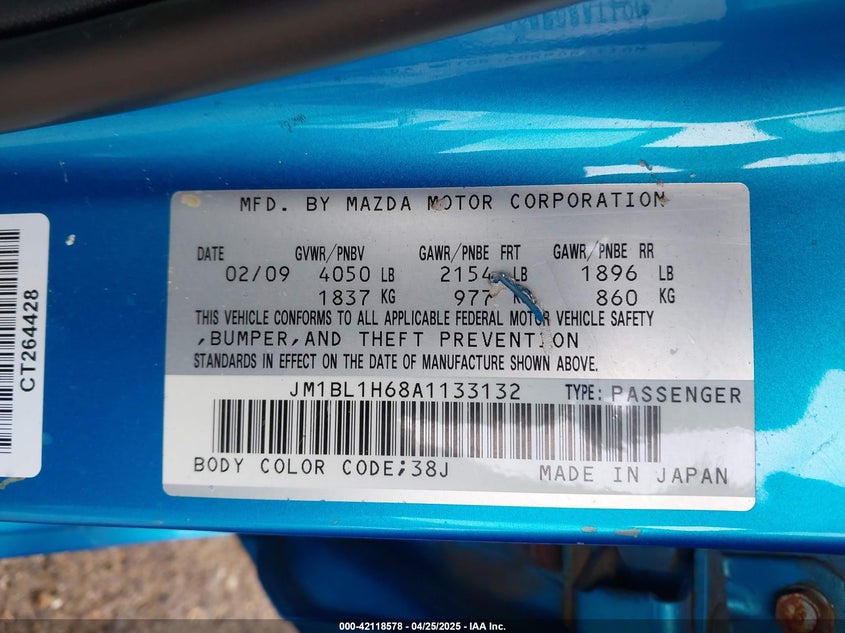 2010 MAZDA 3 VIN: JM1BL1H68A1133132