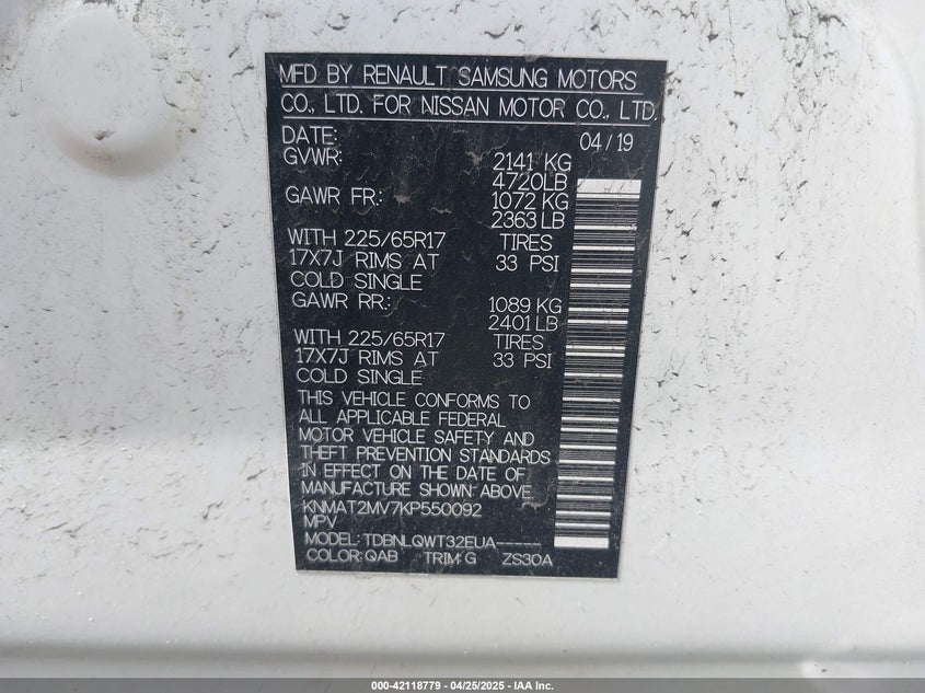 2019 NISSAN ROGUE SV - KNMAT2MV7KP550092