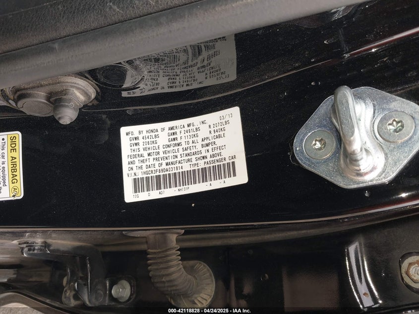 2013 HONDA ACCORD VIN: 1HGCR3F89DA031914