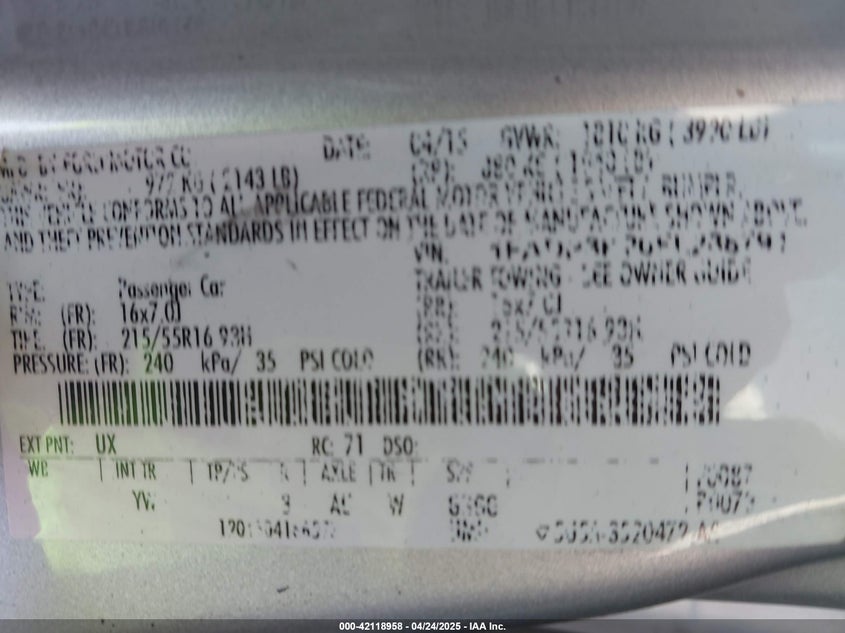 2015 FORD FOCUS VIN: 1FADP3K20FL288791