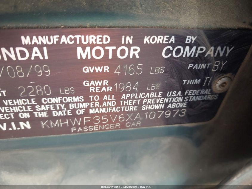 1999 Hyundai Sonata Gls VIN: KMHWF35V6XA107973 Lot: 42119318