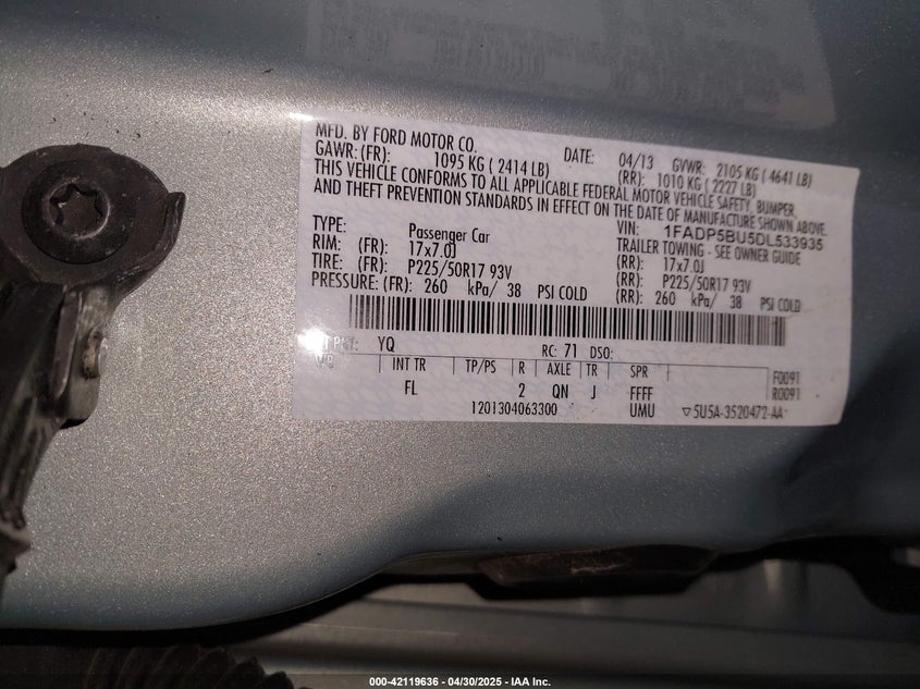 2013 FORD C-MAX HYBRID VIN: 1FADP5BU5DL533935