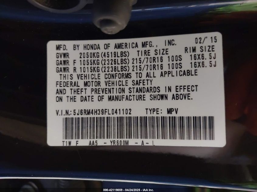 2015 HONDA CR-V LX - 5J6RM4H39FL041102