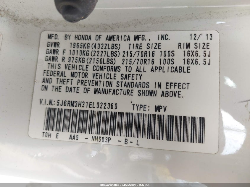 2014 HONDA CR-V LX - 5J6RM3H31EL022360