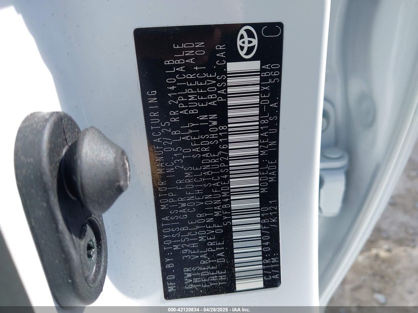 2025 TOYOTA COROLLA VIN: 5YFB4MDE4SP276118