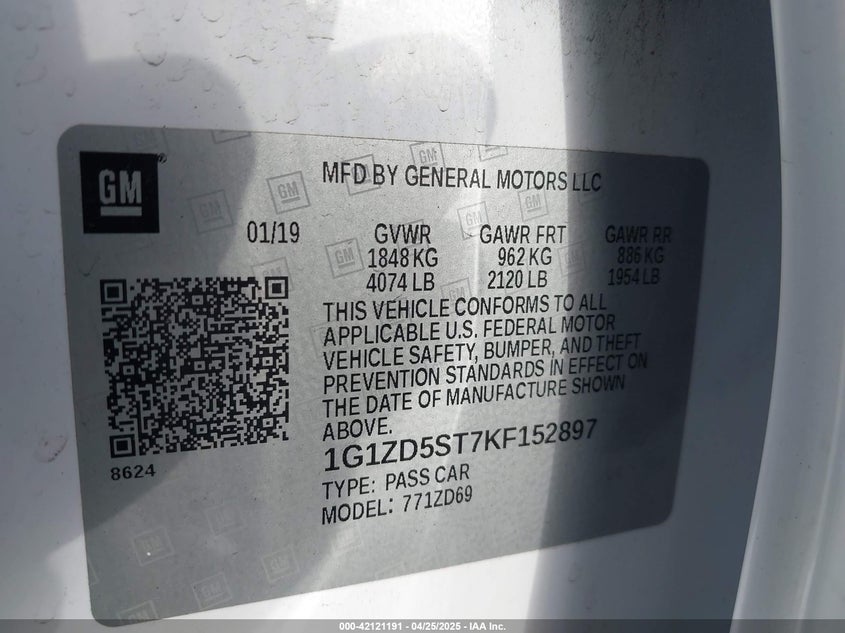 2019 CHEVROLET MALIBU LT - 1G1ZD5ST7KF152897