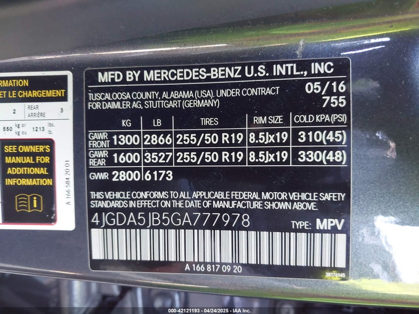 2016 MERCEDES-BENZ GLE 350 - 4JGDA5JB5GA777978