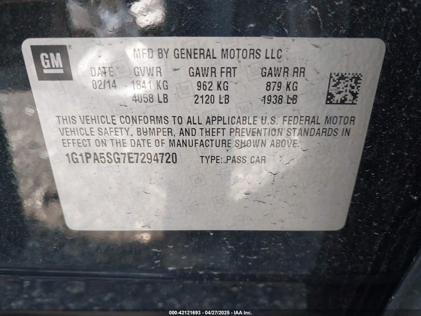 2014 CHEVROLET CRUZE LS AUTO - 1G1PA5SG7E7294720