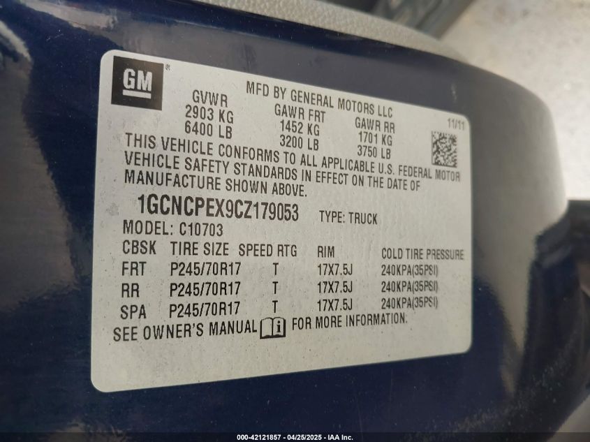 2012 Chevrolet Silverado 1500 Work Truck VIN: 1GCNCPEX9CZ179053 Lot: 42121857