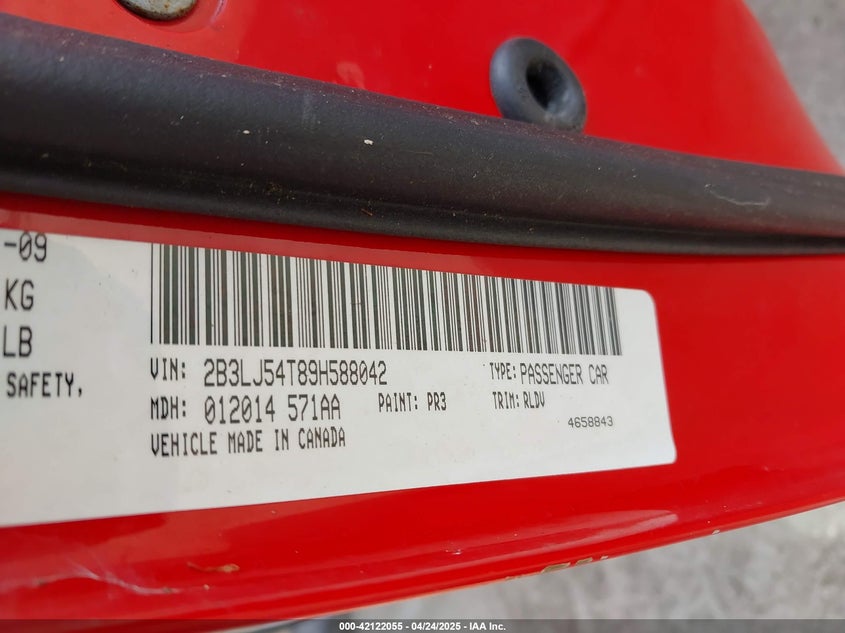 2009 DODGE CHALLENGER VIN: 2B3LJ54T89H588042