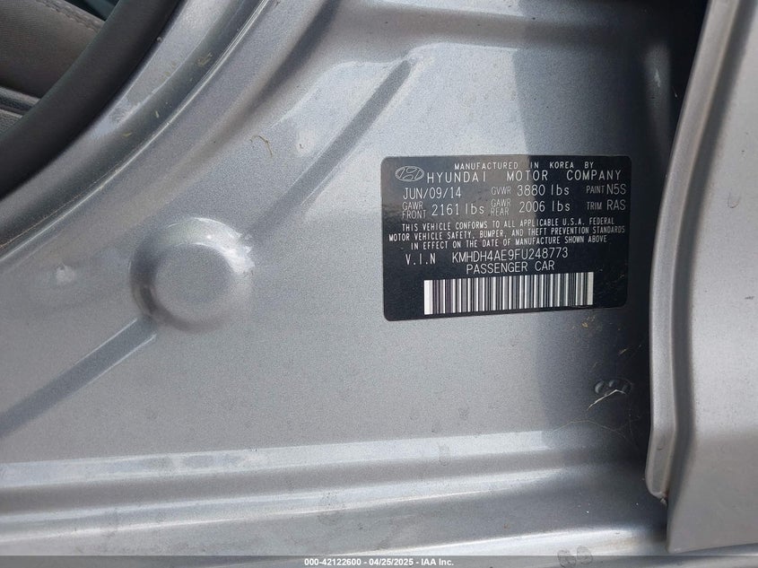 2015 HYUNDAI ELANTRA VIN: KMHDH4AE9FU248773