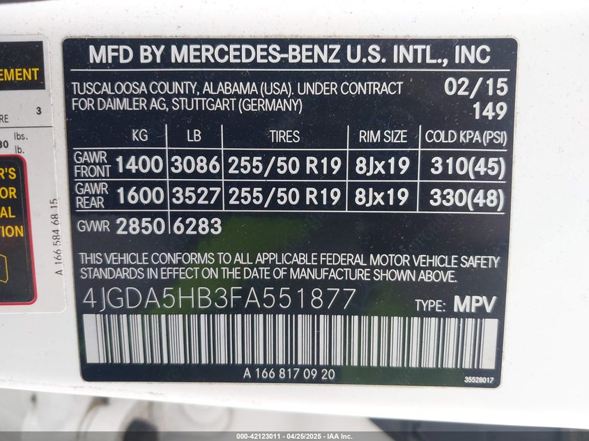 2015 MERCEDES-BENZ ML 350 4MATIC - 4JGDA5HB3FA551877