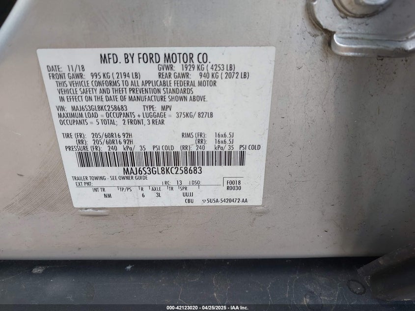 2019 FORD ECOSPORT SE - MAJ6S3GL8KC258683