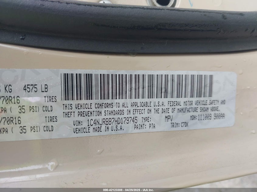 2017 JEEP PATRIOT SPORT 4X4 - 1C4NJRBB7HD179745