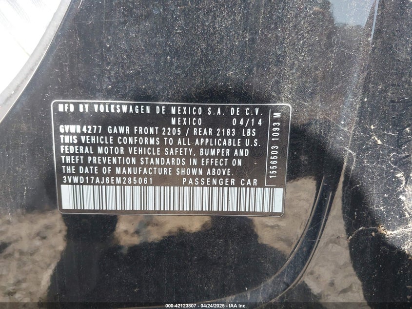 2014 VOLKSWAGEN JETTA VIN: 3VWD17AJ6EM285061
