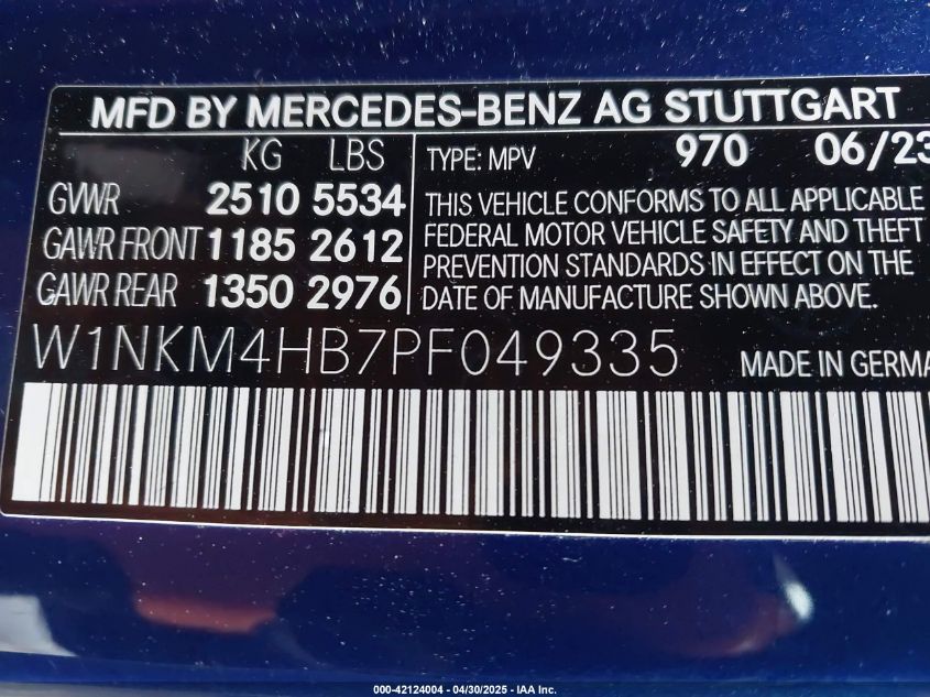 2023 Mercedes-Benz Glc 300 4Matic Suv VIN: W1NKM4HB7PF049335 Lot: 42124004