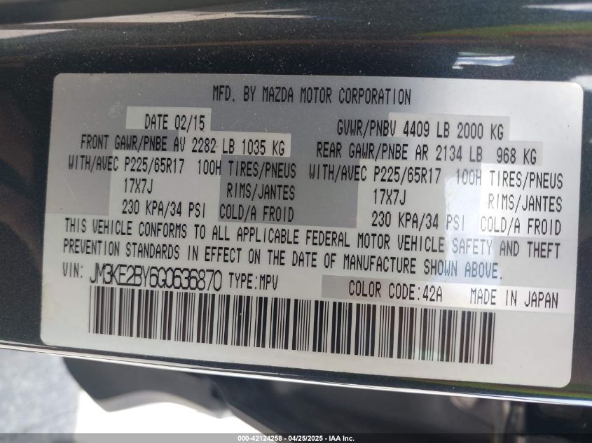 2016 Mazda Cx-5 Sport VIN: JM3KE2BY6G0636870 Lot: 42124258