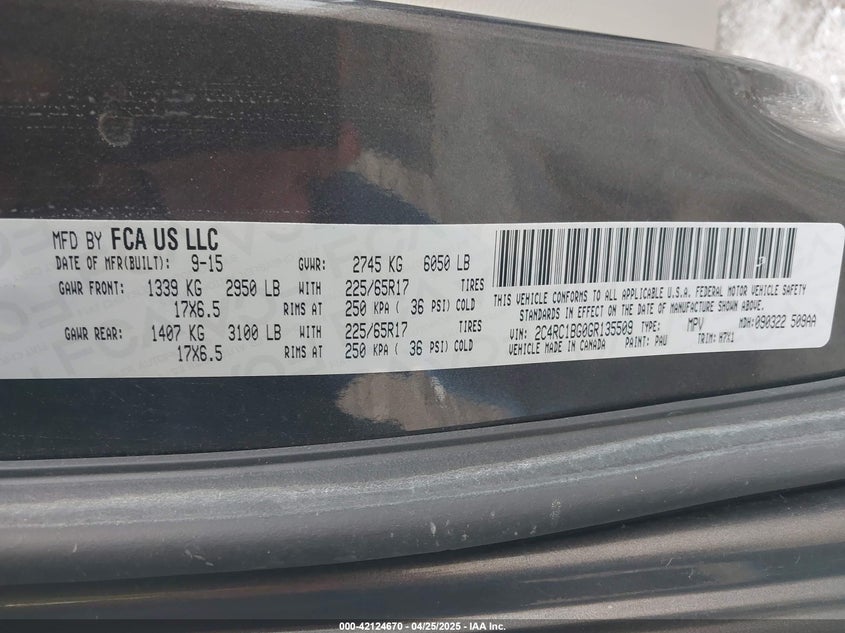 2016 CHRYSLER TOWN & COUNTRY VIN: 2C4RC1BG0GR135509
