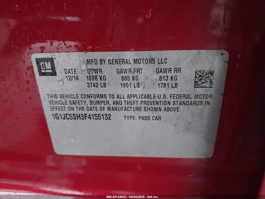 2015 CHEVROLET SONIC LT AUTO - 1G1JC5SH3F4155132