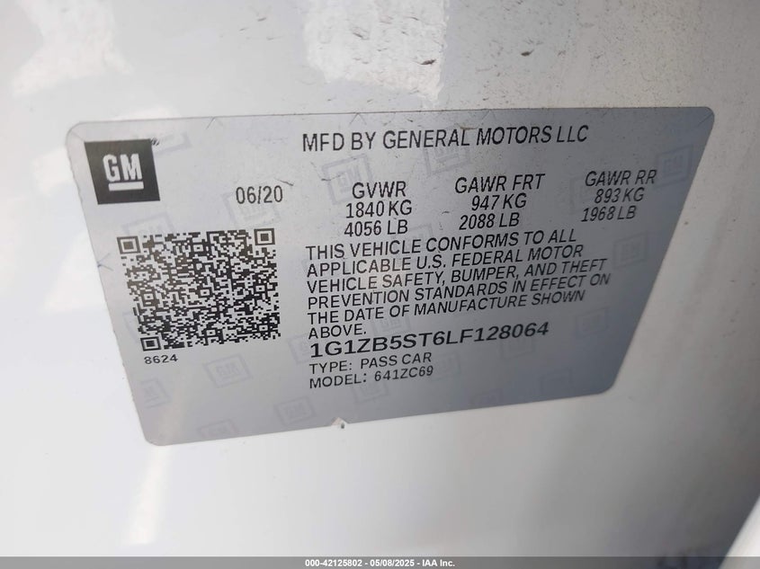 VIN 1G1ZB5ST6LF128064 2020 CHEVROLET MALIBU FWD LS
