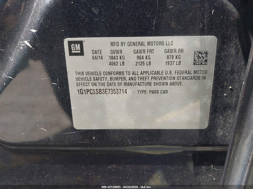 2014 CHEVROLET CRUZE VIN: 1G1PC5SB3E7353714