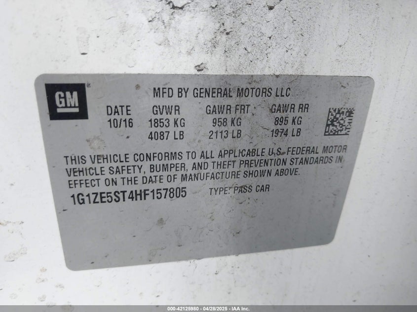 2017 CHEVROLET MALIBU VIN: 1G1ZE5ST4HF157805